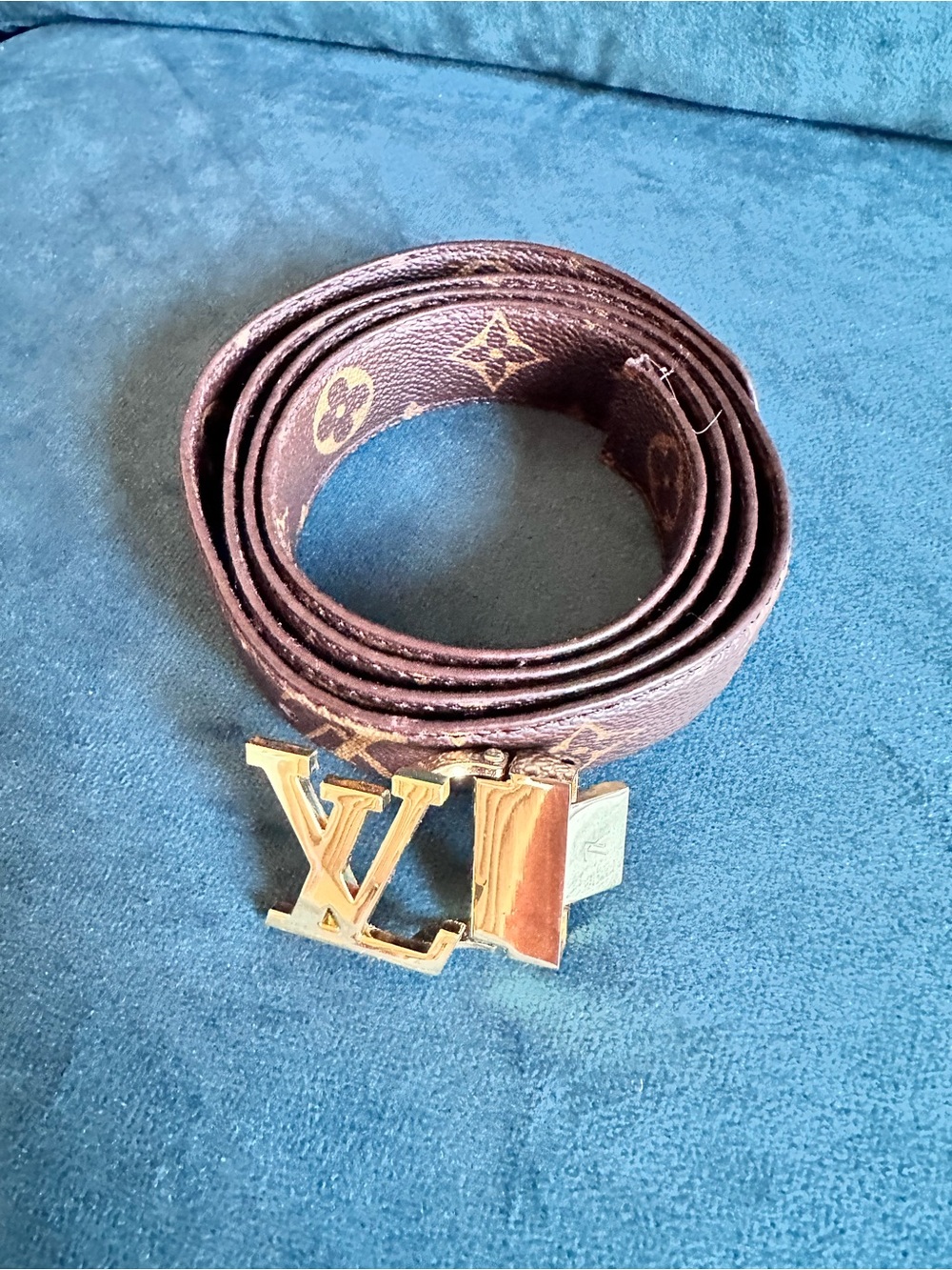 Vintage Louis Vuitton Brown Monogram Belt with Gold LV Buckle